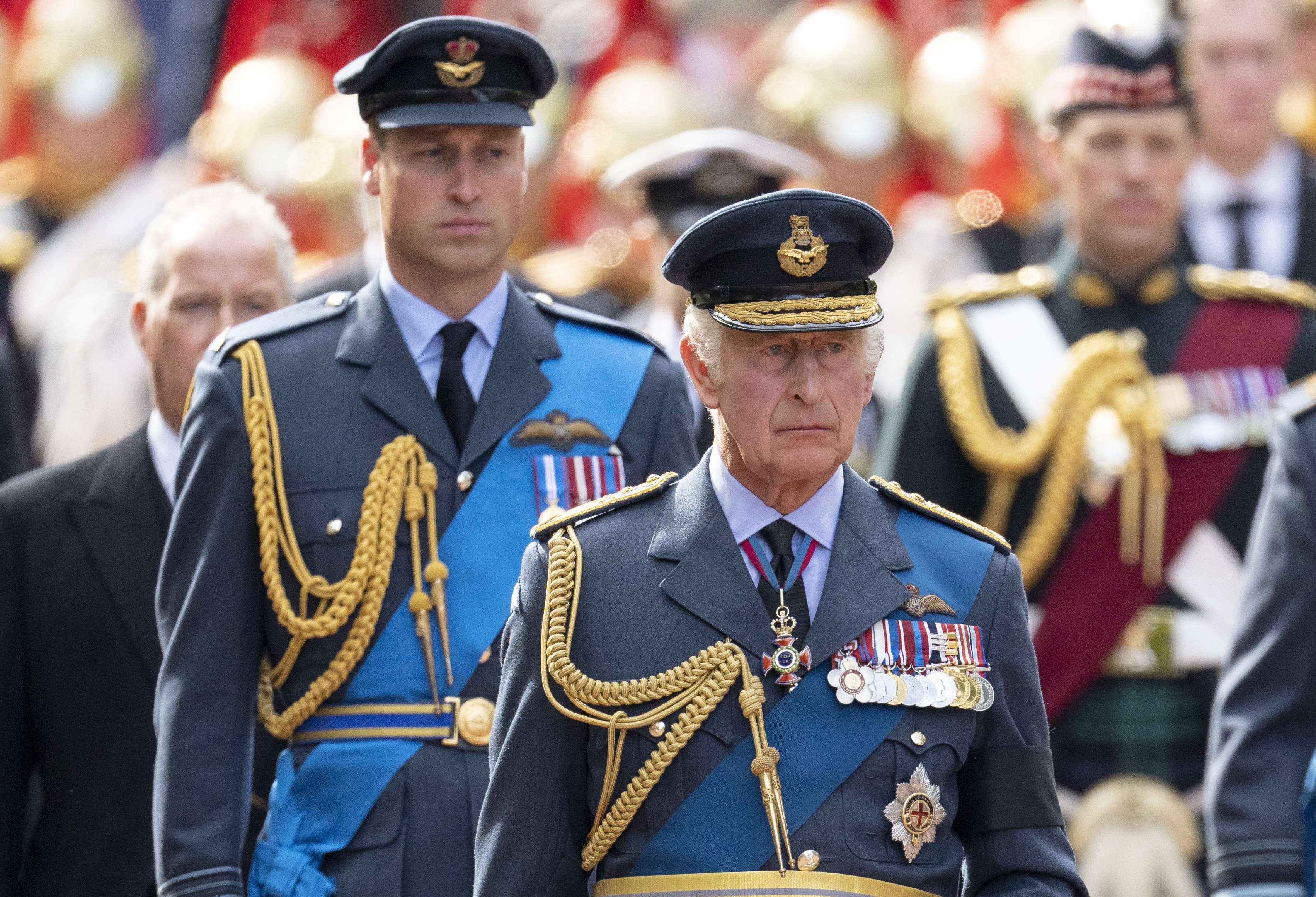 <p>King Charles III and <a href="https://www.wonderwall.com/celebrity/profiles/overview/prince-william-482.article">Prince William</a> walked behind the coffin of Queen Elizabeth II during the procession from Buckingham Palace to Westminster Hall in London for her lying-in state on Sept. 14, 2022.</p>
