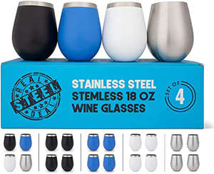 Stainless Steel Unbreakable Wine Tumblers: Stemless Camping Wine Glasses, NO LIDS, Cool Outdoor 18...