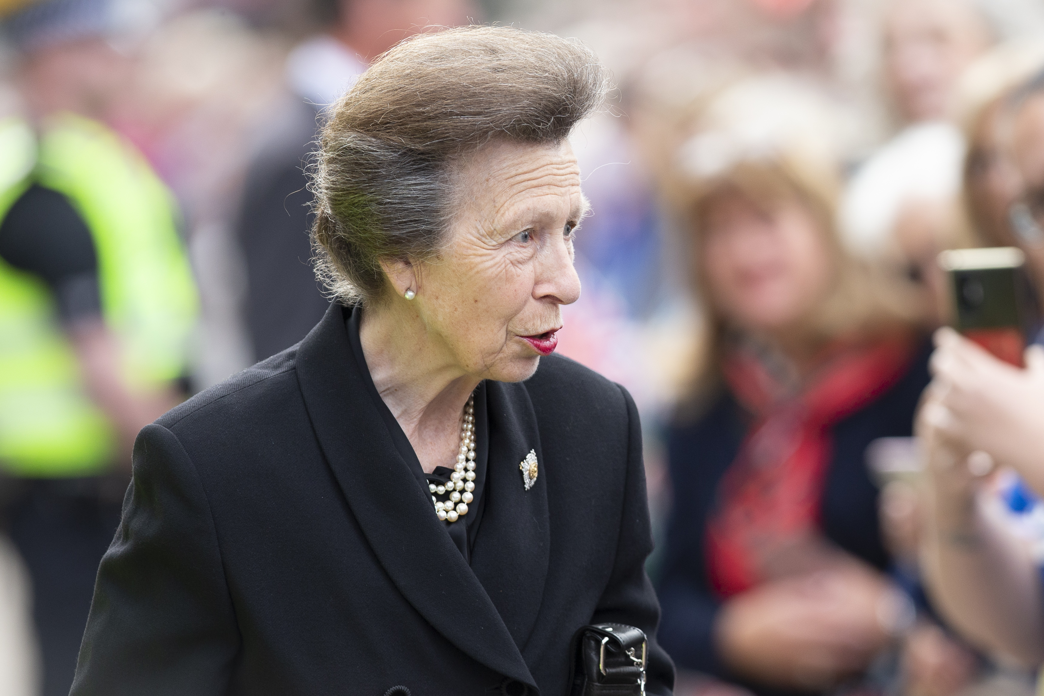 <p>Princess Anne greeted members of the public and viewed tributes laid outside City Chambers in Glasgow, Scotland, on Sept. 15, 2022, after meeting representatives of organizations of which her late mother, Queen Elizabeth II, was patron, in the run-up to the monarch's funeral. She and other senior royals stepped in to support her brother King Charles III as he retreated to his Highgrove estate to spend a day in quiet reflection after a packed schedule of events following their mother's death on Sept. 8.</p>