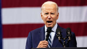 US President Joe Biden speaks at the Arnaud C. Marts Center in Wilkes-Barre, Pennsylvania, US, on Tuesday, Aug. 30, 2022. Biden is kicking off a travel stretch intended to save the Democratic Party's majorities in Congress with today's speech on his crime-prevention initiative, the Safer America Plan. Hannah Beier/Bloomberg via Getty Images