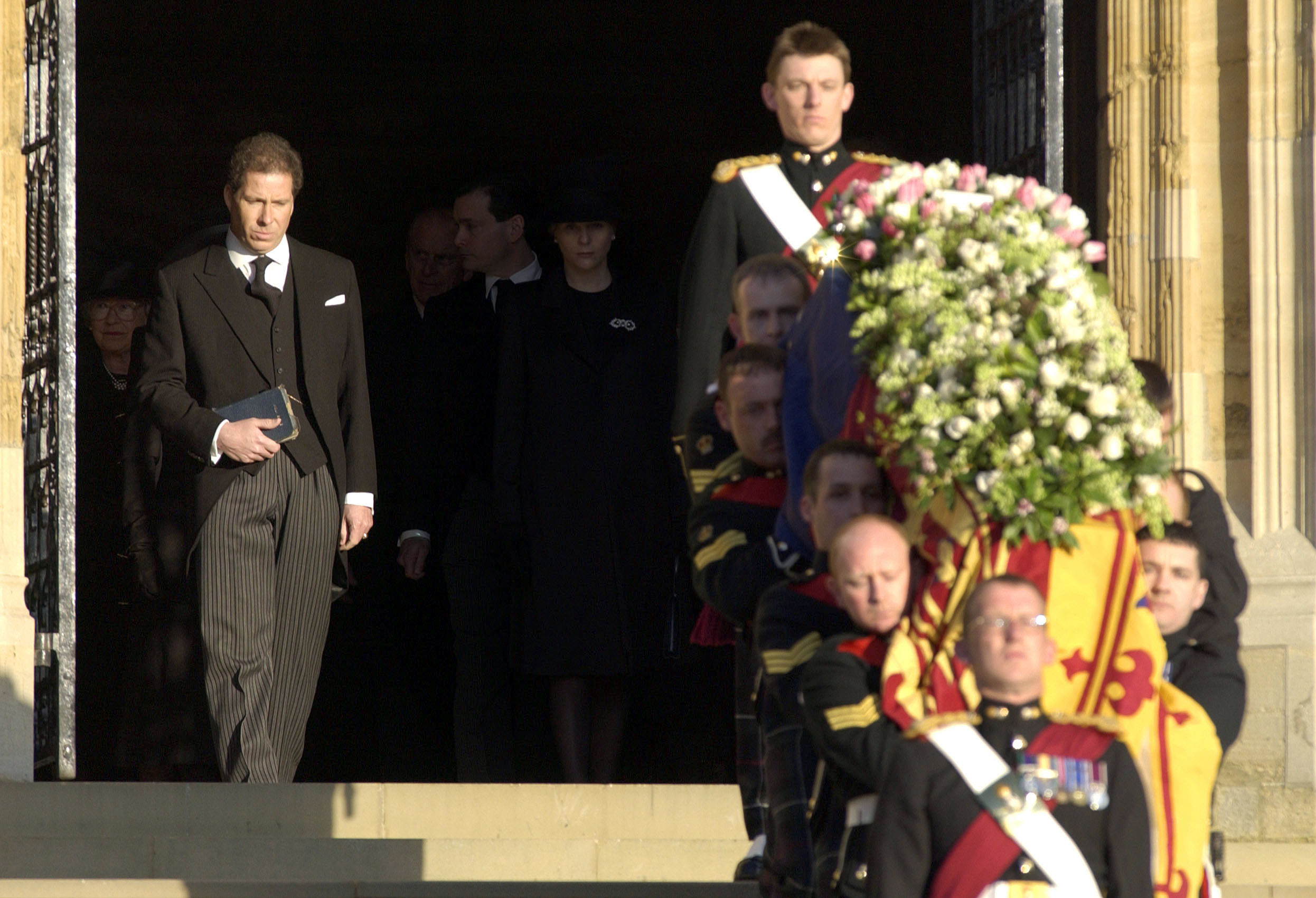 <p>David Armstrong-Jones, then known as Viscount Linley, followed mother Princess Margaret's coffin as it left St. George's Chapel at Windsor Castle during her funeral on Feb. 15, 2002. </p>