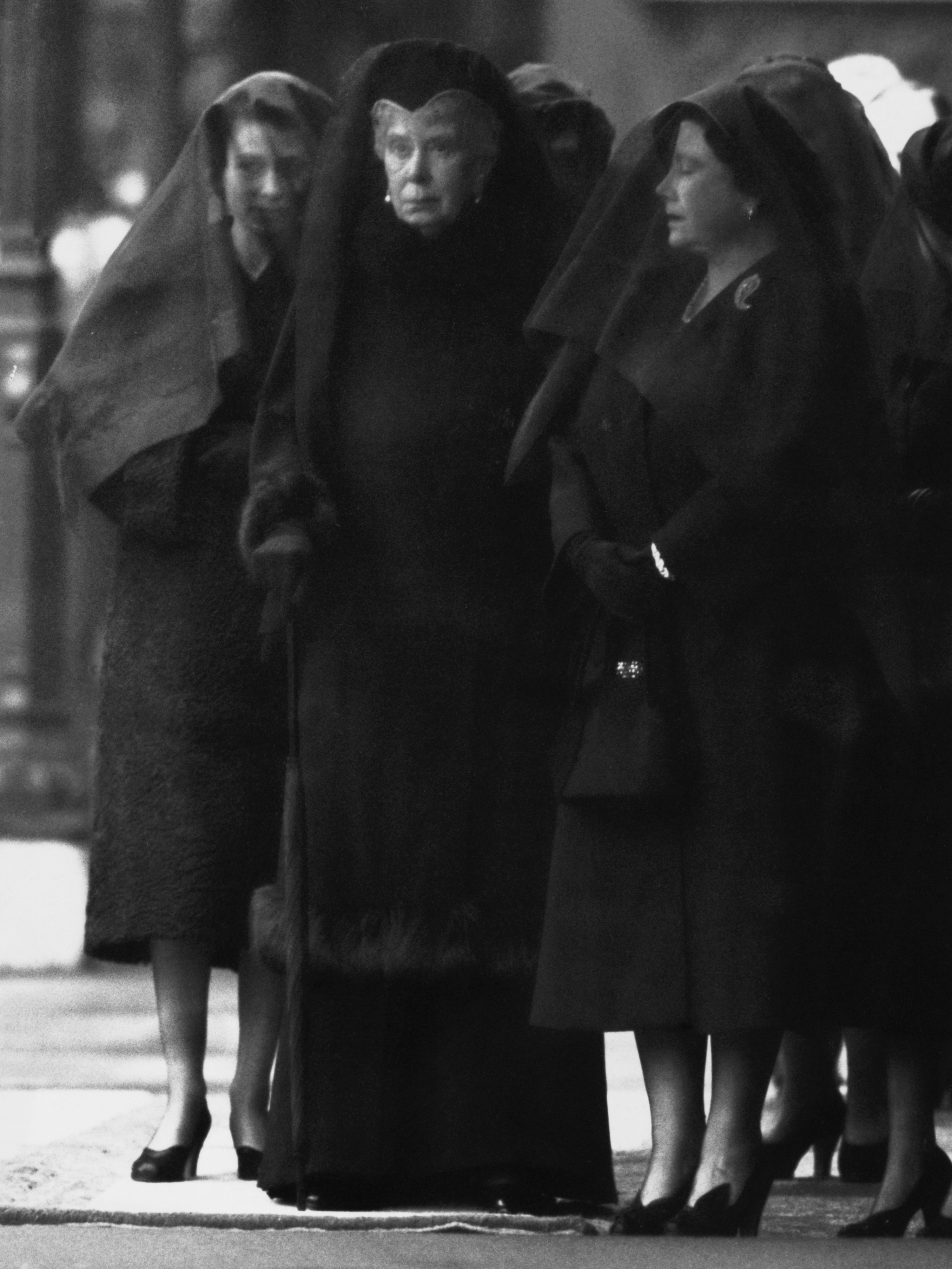<p>The grief-stricken family of the late King George VI are seen at his funeral on Feb. 15, 1952: The new Queen Elizabeth II; her grandmother, Queen Mary -- the mother of the late king also known as Mary of Teck; and the king's widow, Queen Elizabeth the Queen Mother.</p>