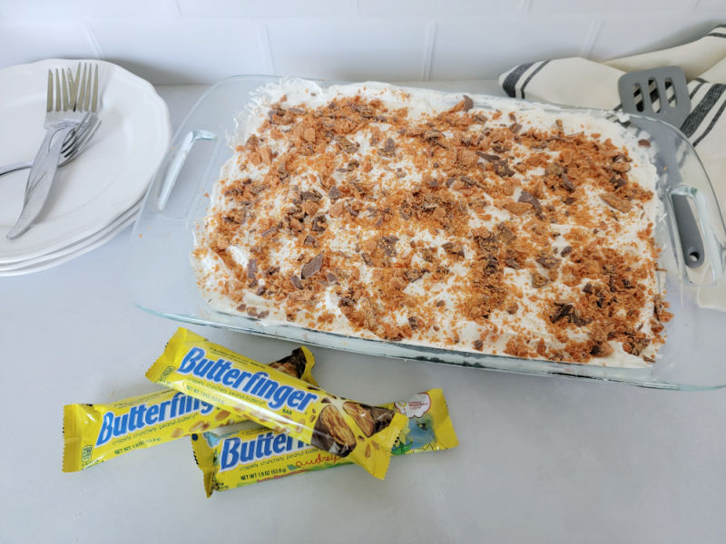 Easy Butterfinger Poke Cake