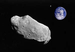  An asteroid is seen passing by the Earth in a flyby (Illustrative).