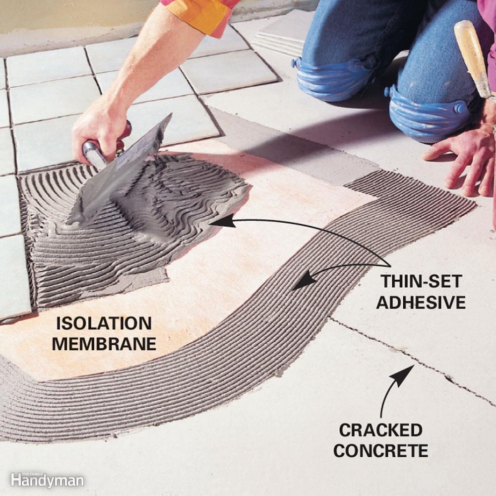 <div class="tip"> <div class="tip-content">According to experts at the Tile Council of North America, <a href="https://www.familyhandyman.com/project/tips-for-installing-tile/">thin-set adhesive is superior to mastic</a> for setting floor tile. Thin-set provides solid support when it sets, and can bridge slight variations in the subfloor. Be sure your contractor is planning to use thin-set to adhere your floor tile.</div> </div>