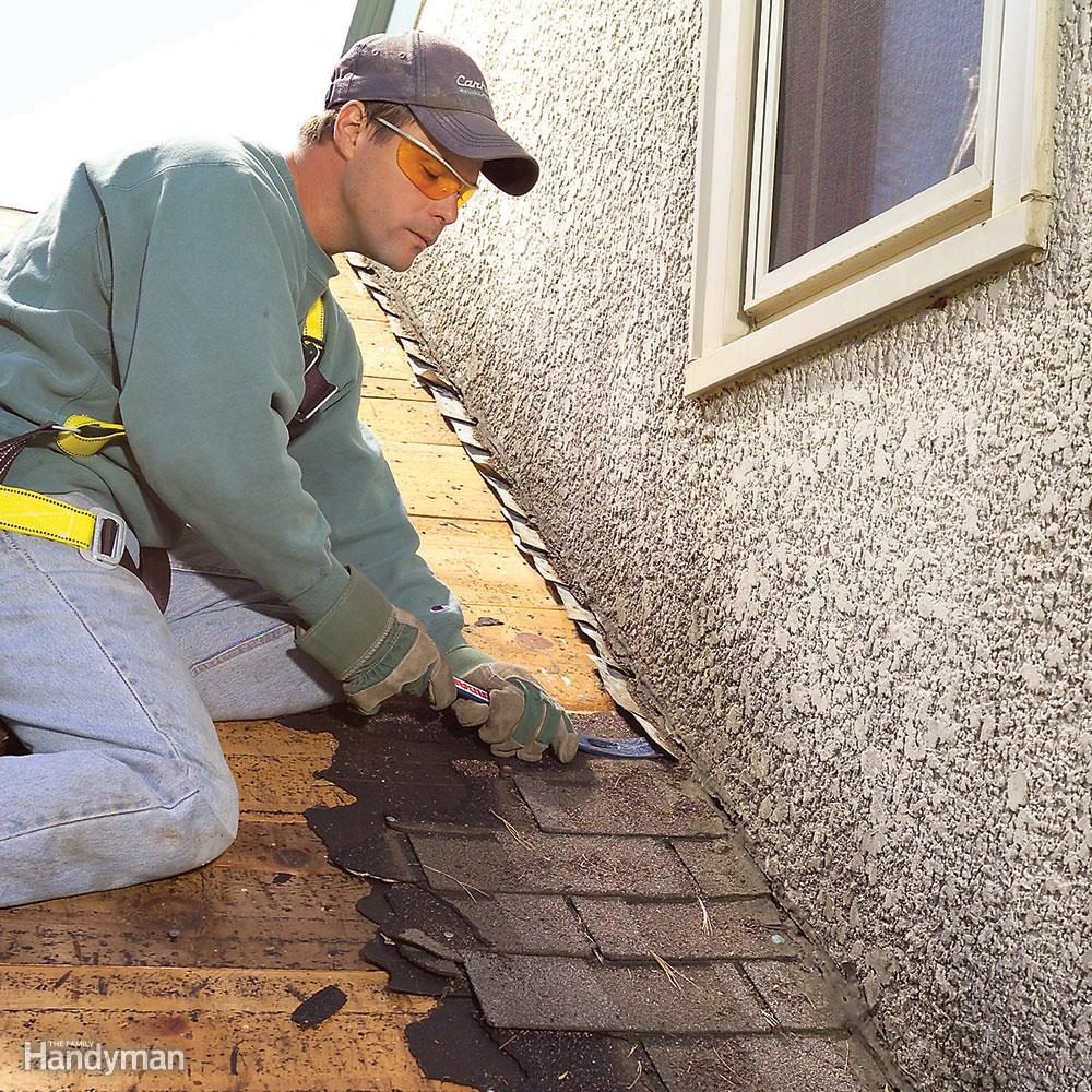 <div class="tip"> <div class="tip-content">One of the most common roof leak sites is at the intersection of the roof and a wall, like the sides of a dormer. These areas are waterproofed with a series of overlapping pieces of sheet metal, approximately 8 in. square, that are bent to lap onto the wall. These step flashings are then covered with shingles on the roof side, and siding or another piece of flashing, called counterflashing, on the wall side. It's always best to replace the step flashing. But in some cases, it's difficult to remove step flashing from under the siding. Make sure your roofer is planning to inspect the step flashing and explain your options for <a href="https://www.familyhandyman.com/project/roof-flashing-replace-plumbing-vent-flashing/">replacing or repairing it.</a></div> </div>