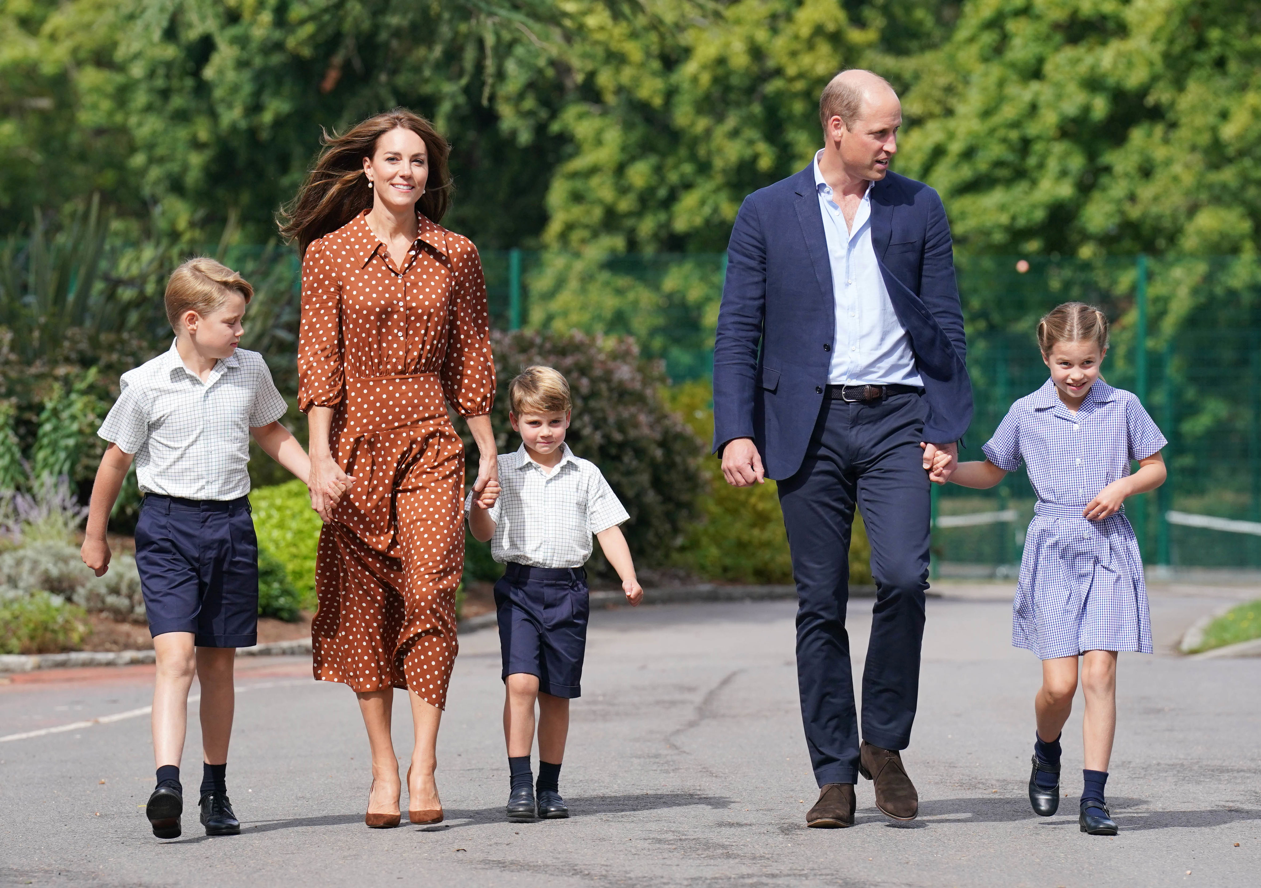 <p>Days after moving from London to a new home in Windsor, England, about an hour away, Prince George, Prince Louis and Princess Charlotte -- accompanied by parents William and Kate just one day before they became the new Prince and Princess of Wales upon <a href="https://www.wonderwall.com/celebrity/royals/best-photos-from-queen-elizabeth-ii-funeral-king-charles-princes-william-prince-harry-george-charlotte-kate-meghan652347.gallery">the death</a> of Queen Elizabeth II and the accession of King Charles III -- headed to a settling-in afternoon at their new school, Lambrook School near Ascot in England's Berkshire region, on Sept. 7, 2022. The settling-in afternoon is an annual event held to welcome new student and their families to Lambrook and takes place the day before the start of the new school term. </p>