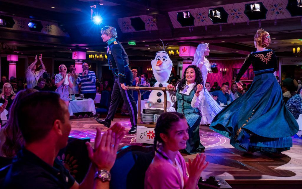 <p>Onboard any Disney Cruise Line, you’ll sail with a few lovable friendly faces. At sea on the newest ship, the <a href="https://disneycruise.disney.go.com/why-cruise-disney/wish/">Disney WISH</a>, sailers can attend the engagement party of Queen Anna and Kristoff in the Kingdom of Arendelle from Frozen. Along with Elsa and Olaf, guests will enjoy Norwegian inspired dishes while singing along to fan favorites.</p>