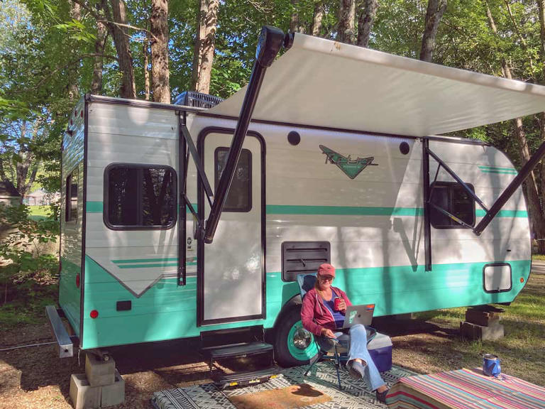 A retro camper in Alfred, Maine.