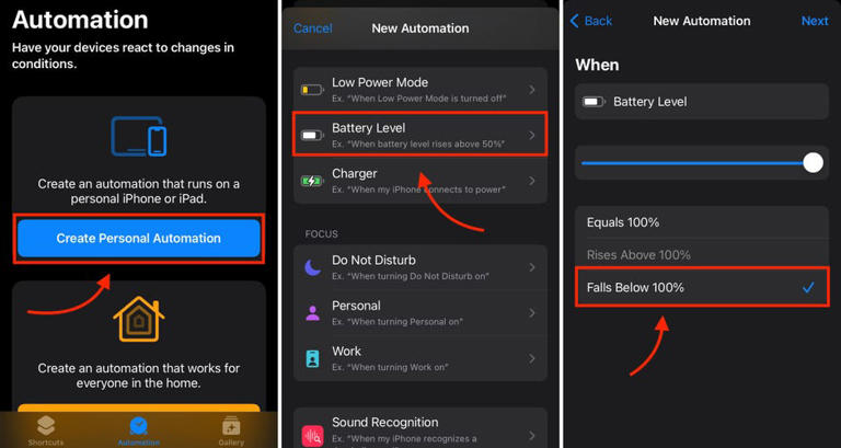 Creating a personal automation in Shortcuts only takes a few steps. Screenshot by Peter Butler/CNET