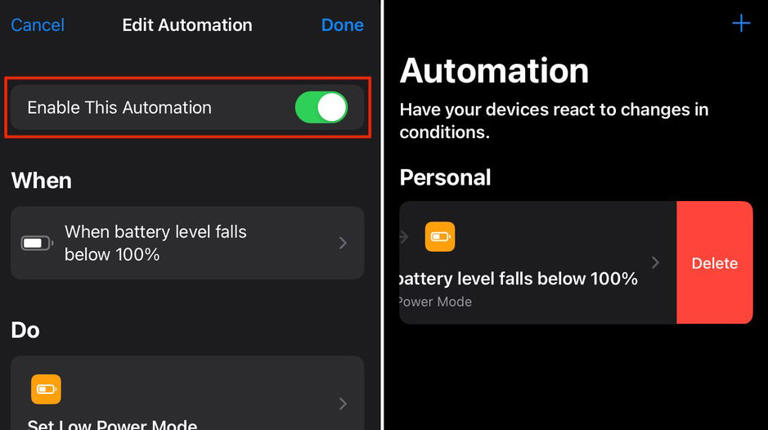 Turn off automatic Low Power Mode by disabling the automation or deleting it. Apple