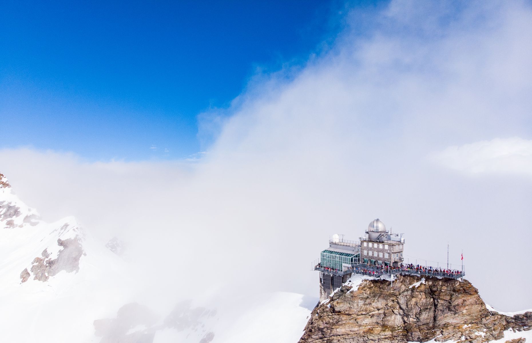<p>Straight out of a James Bond movie, this historic observatory in Switzerland’s Bernese Alps draws research <a href="https://www.instagram.com/p/CN2gcJpFw8-/">scientists</a> in fields ranging from glaciology to astronomy. A high-speed elevator will take you from the <a href="https://www.jungfrau.ch/en-gb/jungfraujoch-top-of-europe/">Jungfraujoch train station</a> to the <a href="https://www.instagram.com/p/Cd56GqOsiAi/">Sphinx Observatory</a>, Europe’s highest building, in just <a href="https://www.jungfrau.ch/en-gb/jungfraujoch-top-of-europe/sphinx-observation-deck/">25 seconds</a>.</p>