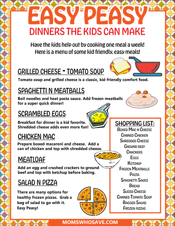 Cooking With Kids: Easy Dinners Kids Can Make Printable