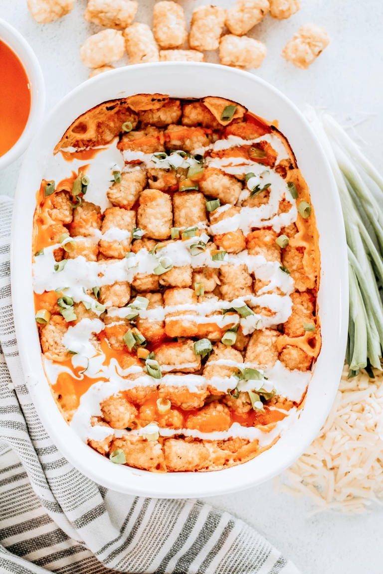 Buffalo Chicken Tater Tot Casserole