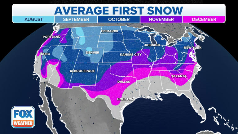 Average date of the first snowfall of the season. FOX Weather