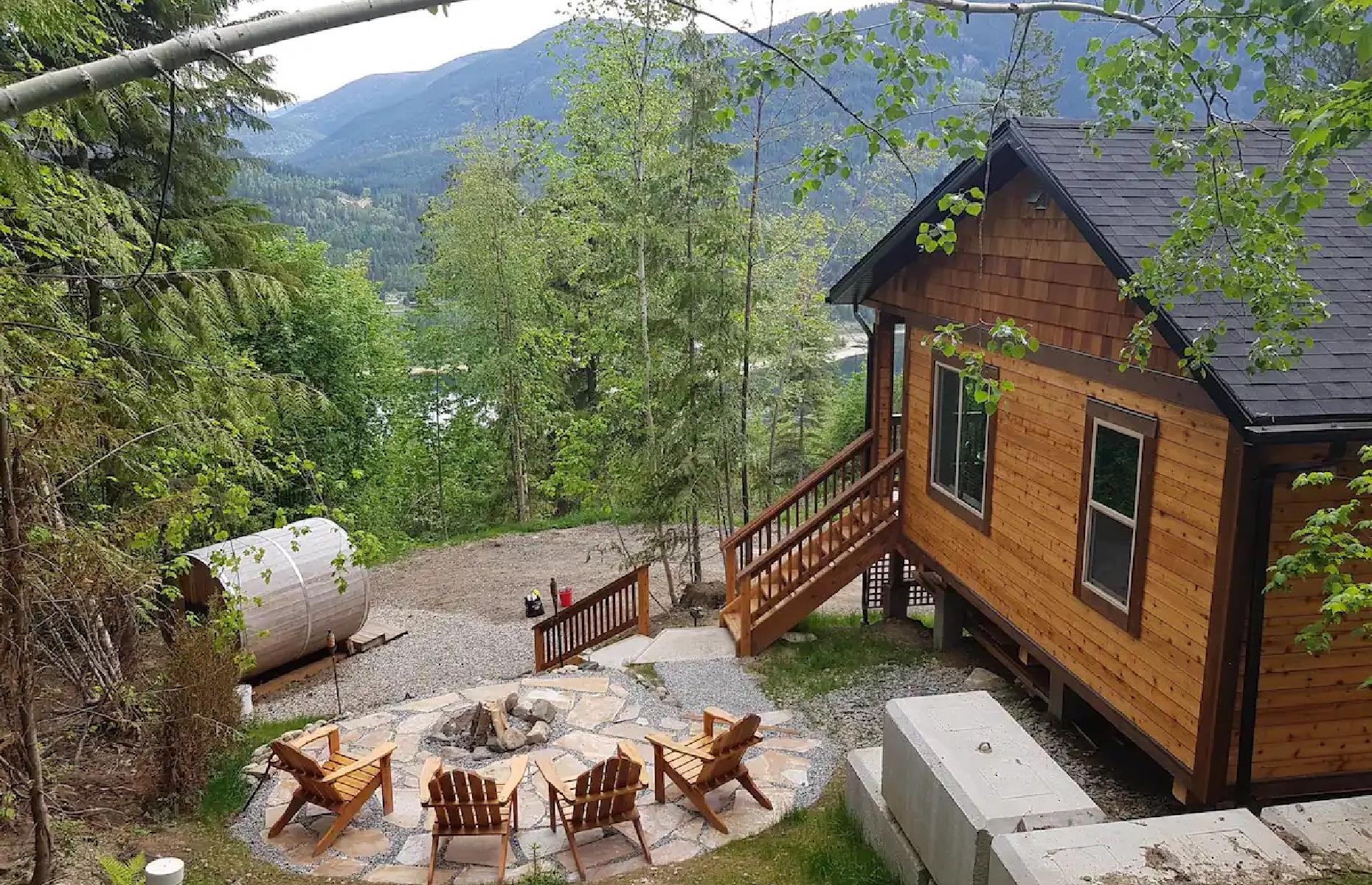 <p>The city of Nelson in the heart of BC tends to attract nature lovers and people who are generally looking to get away from the trappings of big city life. Fir, cedar and elm trees surround this <a href="https://www.airbnb.co.uk/rooms/21152663?adults=1&category_tag=Tag%3A5348&children=0&infants=0&check_in=2022-10-07&check_out=2022-10-12&federated_search_id=39a2ce82-f294-4c23-92c8-bfe11c4229de&source_impression_id=p3_1662844373_OHVAmY%2BDwjUC99R5">rural wood one-bedroom cabin</a>, which is big enough to house four people. There’s a deck that looks out onto Kootenay Lake, but the real selling point is a private, wood-burning, barrel-style sauna located just steps away from the cabin.</p>
