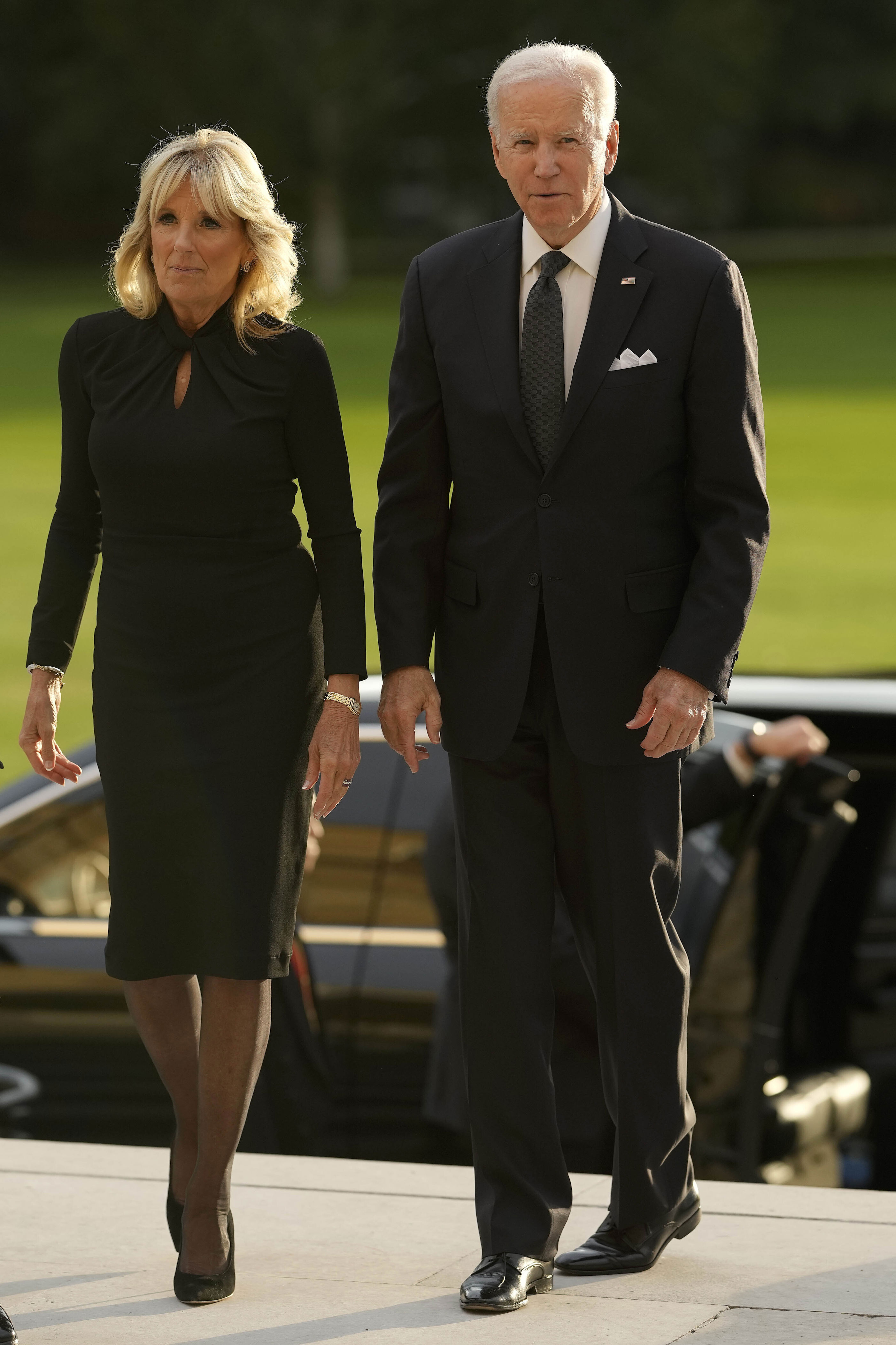 <p>President Joe Biden and first lady Jill Biden arrived at Buckingham Palace in London on Sept. 18, 2022, to attend King Charles III's reception for heads of state and other world leaders the night before the state funeral of Queen Elizabeth II.</p>