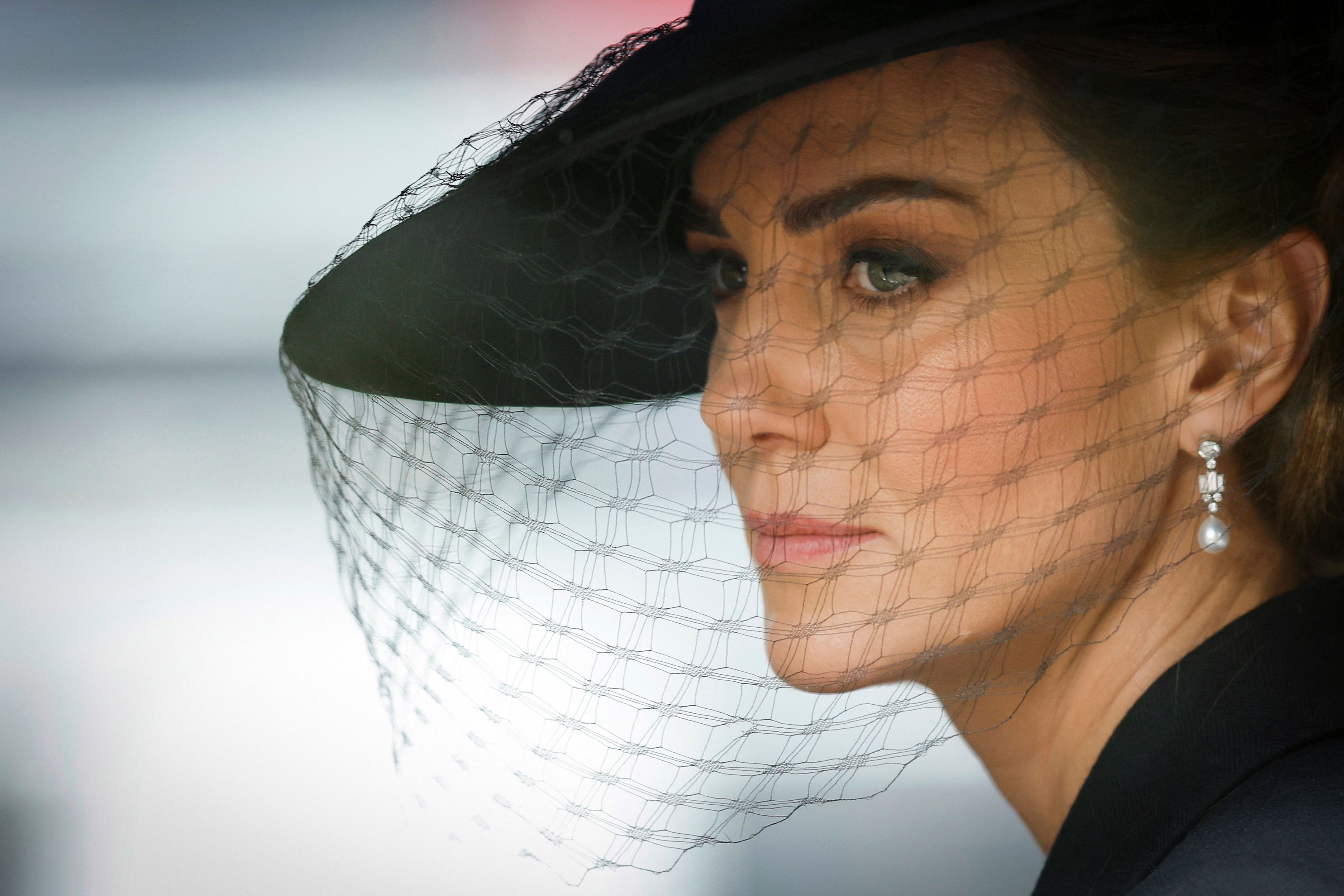 <p>Princess Kate rode in Queen Elizabeth II's <a href="https://www.wonderwall.com/celebrity/royals/best-photos-from-queen-elizabeth-ii-funeral-king-charles-princes-william-prince-harry-george-charlotte-kate-meghan652347.gallery">funeral cortege</a> near Marlborough Gate in London as it made its way through London and continued to Windsor, England, for a committal ceremony and burial at St. George's Chapel at Windsor Castle, on Sept. 19, 2022.</p>