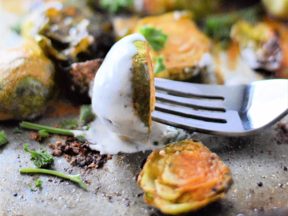 Roasted Buffalo Brussel Sprouts with Ranch