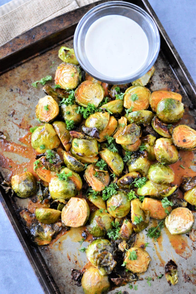 Roasted Buffalo Brussel Sprouts with Ranch