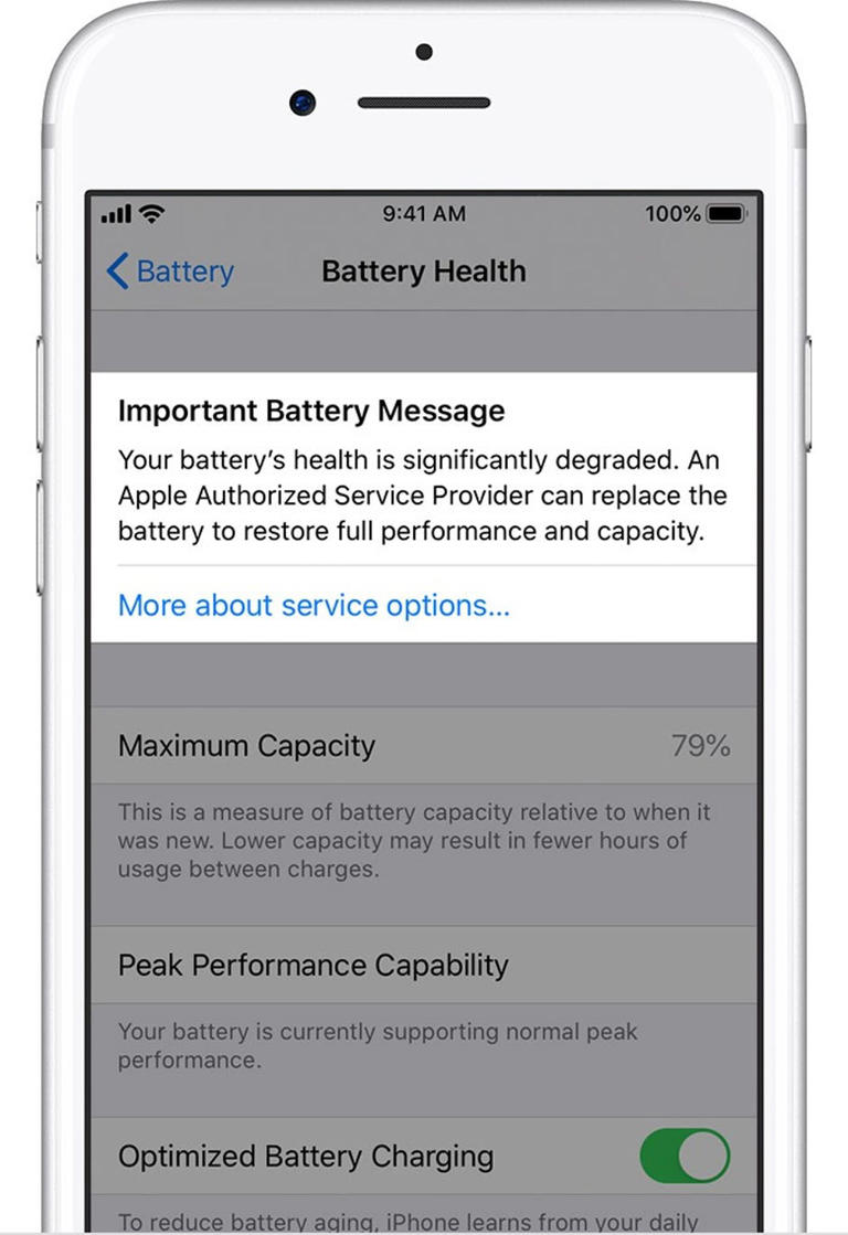 Maximum capacity compares your current battery performance with its performance when it was new. Apple