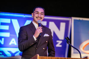 COD Trustee Ruben Perez speaks during an election night gathering in Coachella on Nov. 8. He won re-election.
