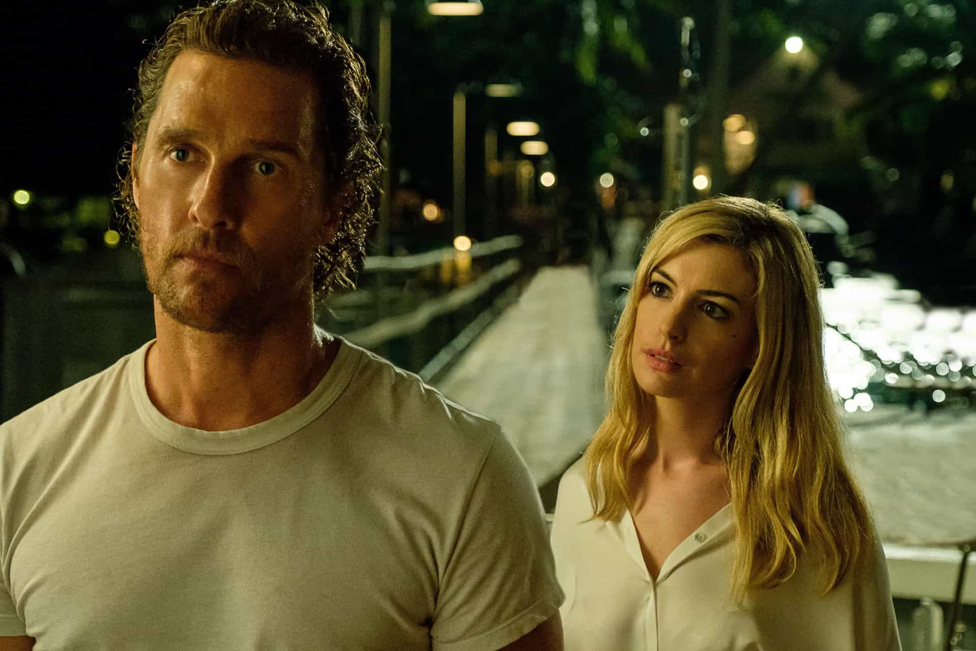 <p>As for the 2019 movie with the same name, we have the ex-wife (Anne Hathaway) of a boat captain (Matthew McConaughey) trying to convince him to murder her current husband (Jason Clarke).</p>
