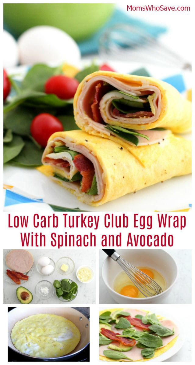 Delicious Low Carb Turkey Club Egg Wrap With Spinach and Avocado