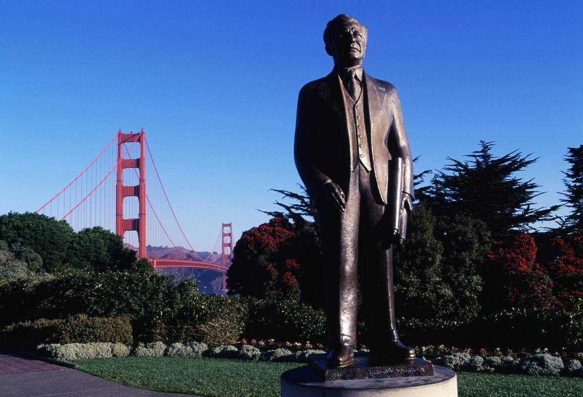 <p>Engineer Joseph B. Strauss was the first to propose a combined cantilever and suspension bridge, spanning across the strait to connect San Fransisco to what people now know as Marin County.</p> <p>Of course, it took a few years from Strauss' initial 1921 idea. But after a few years, many revisions, and a whole lot of construction, the Golden Gate Bridge was built. At the time, it was the longest and highest of its kind. </p>