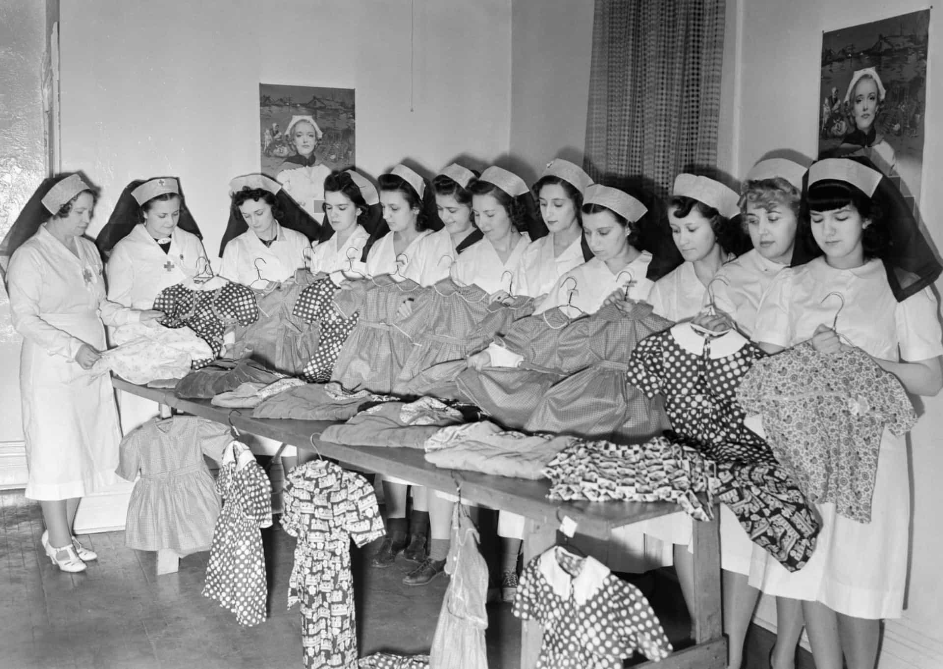 <p>Red Cross nurses are seen here sewing dresses for children as part of the organization's war refugee relief program.</p><p>You may also like:<a href="https://www.starsinsider.com/n/281966?utm_source=msn.com&utm_medium=display&utm_campaign=referral_description&utm_content=517253en-us"> A look at China’s most impressive knock-off wonders</a></p>