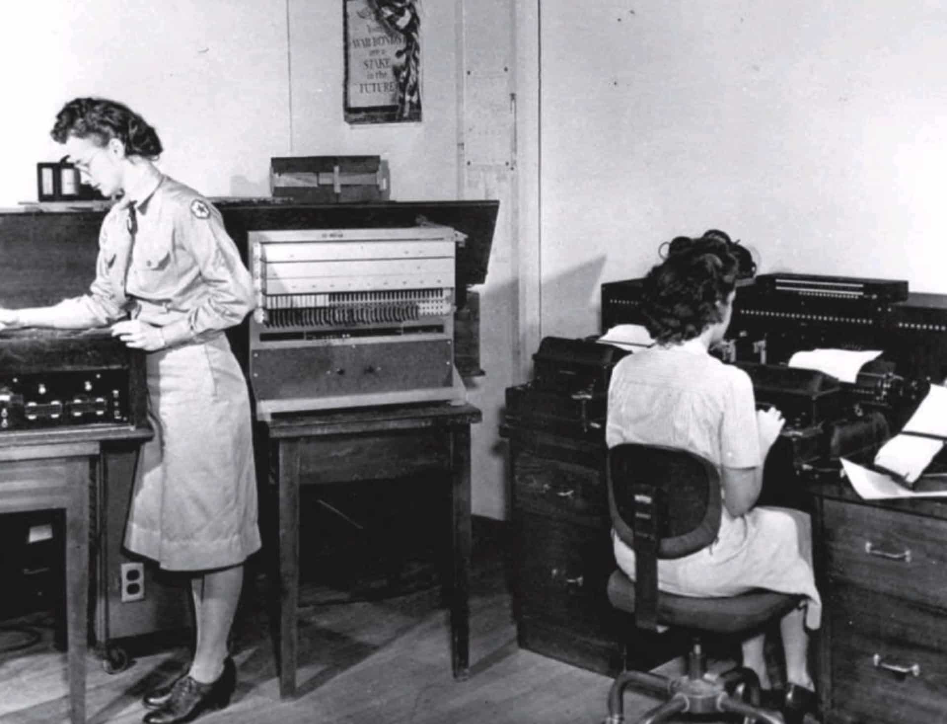 <p>Two Code Girls at Arlington Hall operate a machine that unscrambles messages in the Japanese "Purple" cipher. The machine's existence was one of the most closely guarded secrets of the war.</p><p>You may also like:<a href="https://www.starsinsider.com/n/158330?utm_source=msn.com&utm_medium=display&utm_campaign=referral_description&utm_content=517253en-us"> The gate of hell is real (and we'll show you where it is)</a></p>