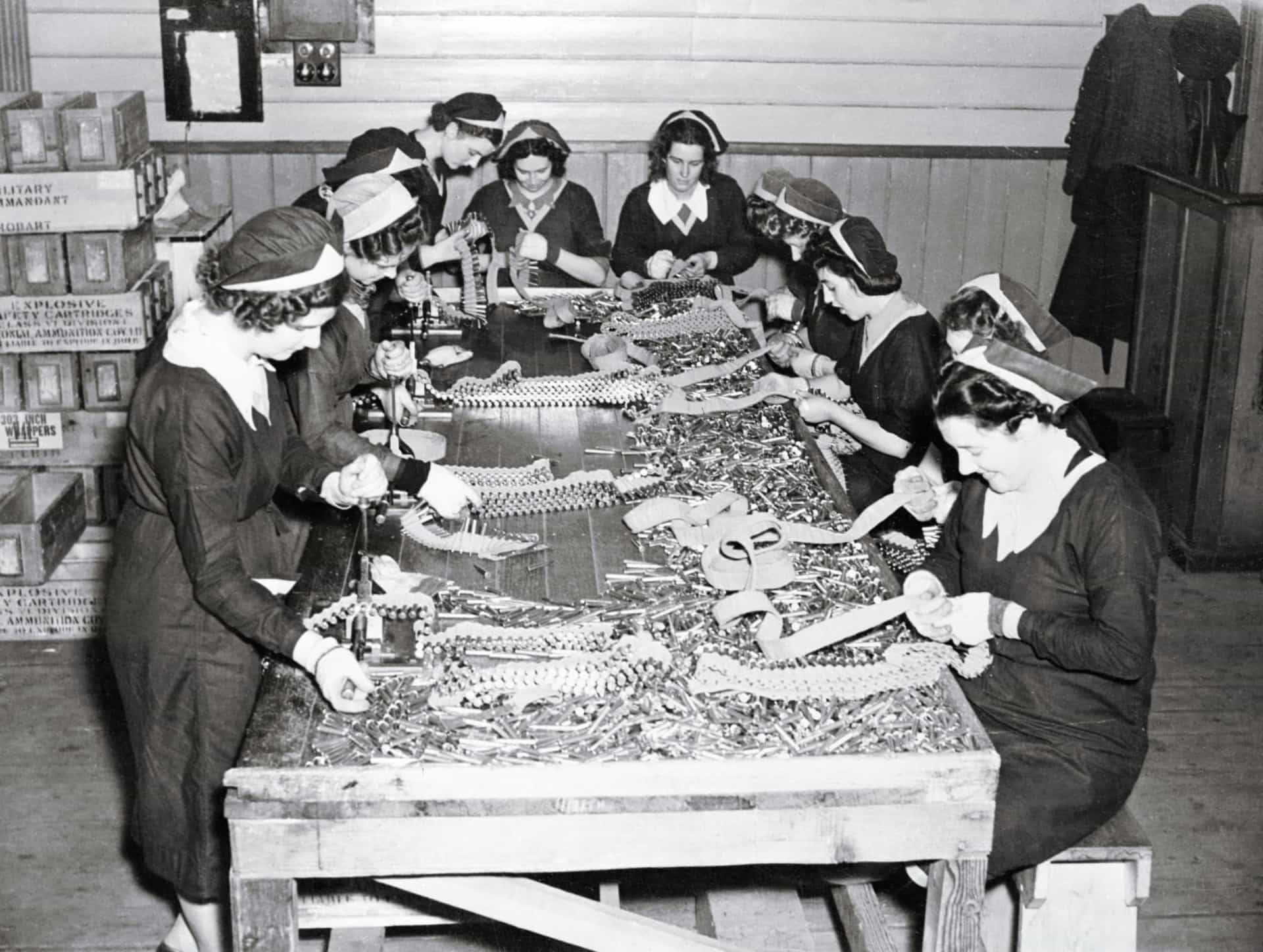 <p>Female employees at a government munitions factory in Footscray, Victoria, feed cartridges into machine gun belts. Ammunition of all kinds, from bullets to the largest shells and the heaviest bombs, were manufactured in Australia for use by Australian troops, and to be shipped to England for use against Germany and Italy.</p><p><a href="https://www.msn.com/en-us/community/channel/vid-7xx8mnucu55yw63we9va2gwr7uihbxwc68fxqp25x6tg4ftibpra?cvid=94631541bc0f4f89bfd59158d696ad7e">Follow us and access great exclusive content everyday</a></p>