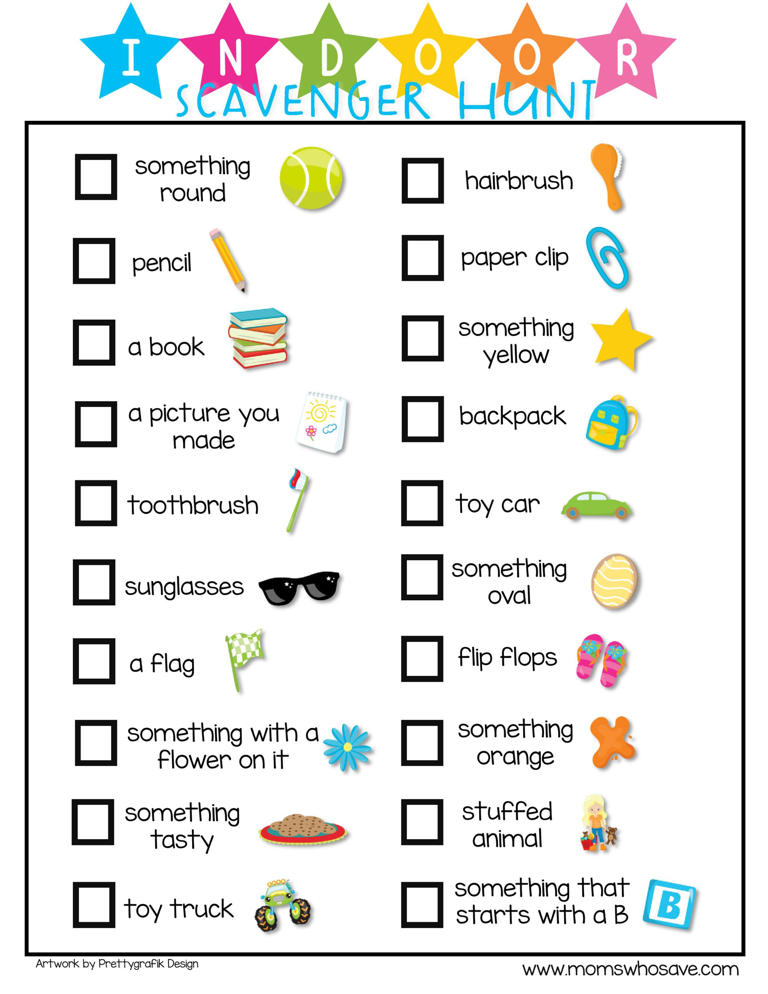Free Indoor Scavenger Hunt List Printable (20 Things for Kids to Find) for Free Printable Minecraft Scavenger Hunt List