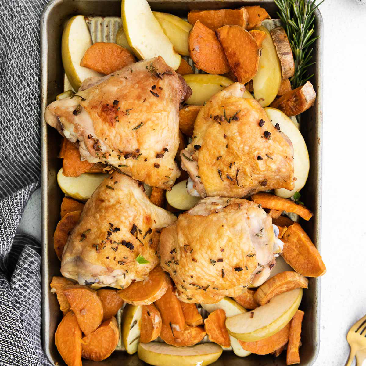Sheet Pan Chicken Thighs with Sweet Potatoes and Apples