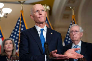 Florida Sen. Rick Scott speaks during a news conference following the weekly GOP policy luncheon on Capitol Hill on September 20, 2022. AP Photo/Jose Luis Magana