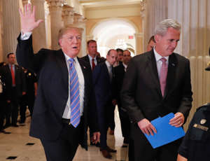 President Donald Trump and House Republican leader Kevin McCarthy of California leave the U.S. Capitol in 2018.