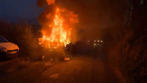 Moment van erupts in flames in Scapegoat Hill, Huddersfield