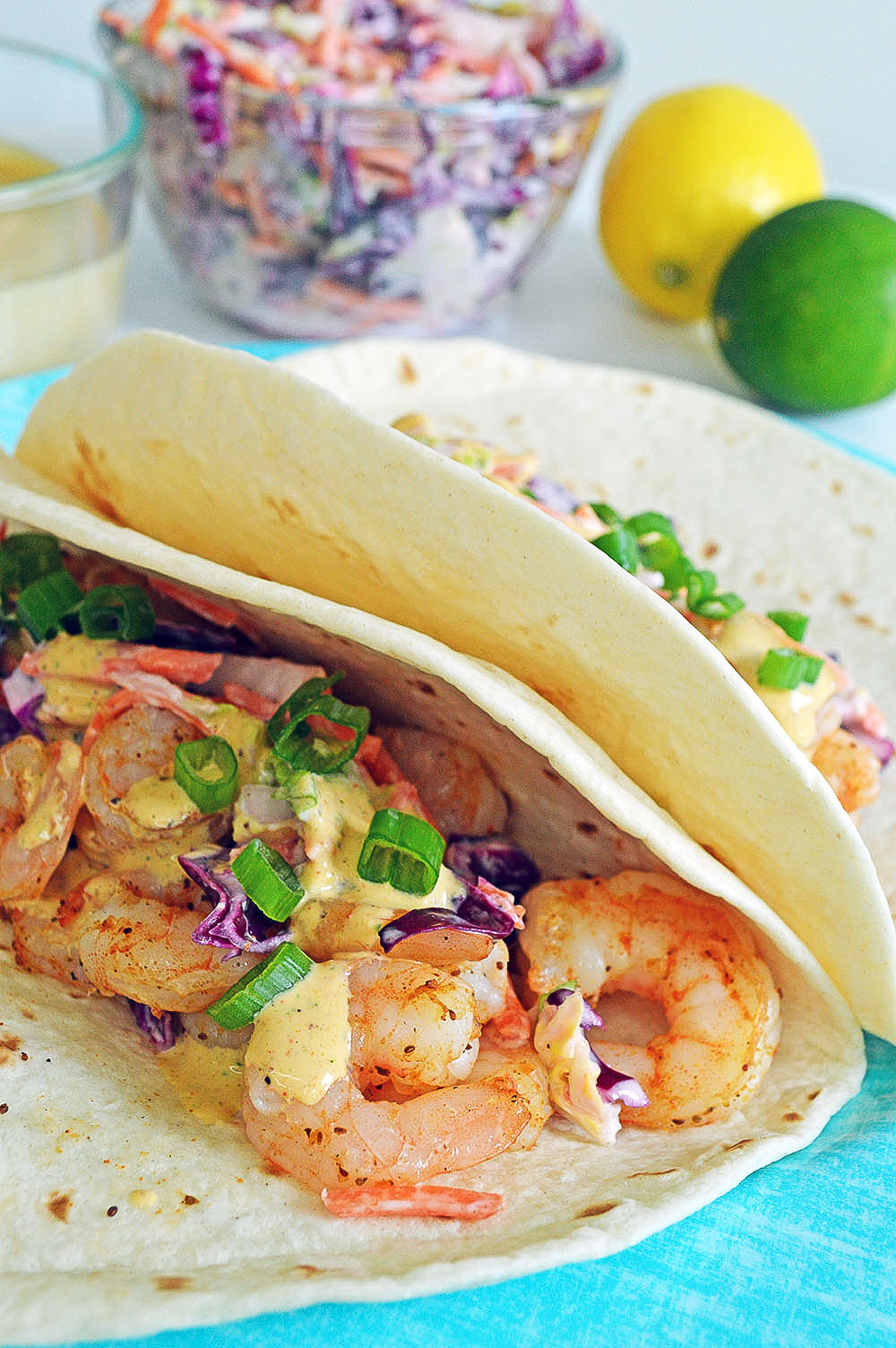 Shrimp Tacos with Chipotle Ranch Sauce & Coleslaw