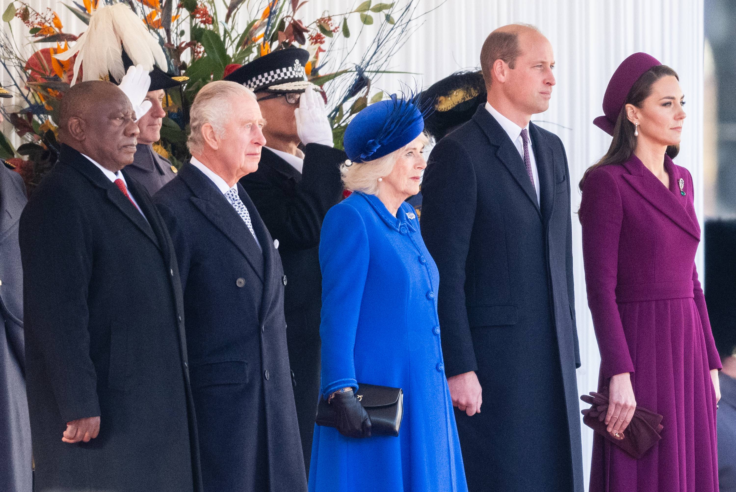 <p>President Cyril Ramaphosa of South Africa was joined by King Charles III, Queen Consort Camilla, <a href="https://www.wonderwall.com/celebrity/profiles/overview/prince-william-482.article">Prince William</a> and Princess Kate at a ceremonial welcome for the visiting leader's official state visit to Britain at Horse Guards Parade in London on Nov. 22, 2022. This was the first state visit hosted by the U.K. with Charles as monarch, and the first state visit to Britain by a South African leader since 2010.</p>
