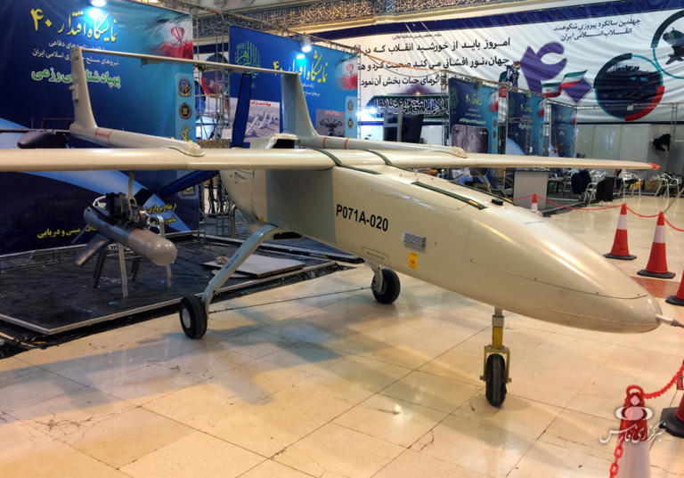 Mohajer-6 UAV with serial number P071A-020 seen during the Eqtedar 40 defence exhibition in Tehran.