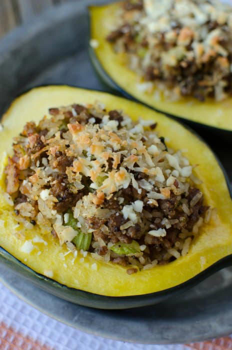 Stuffed Acorn Squash With Sausage And Rice Recipe!