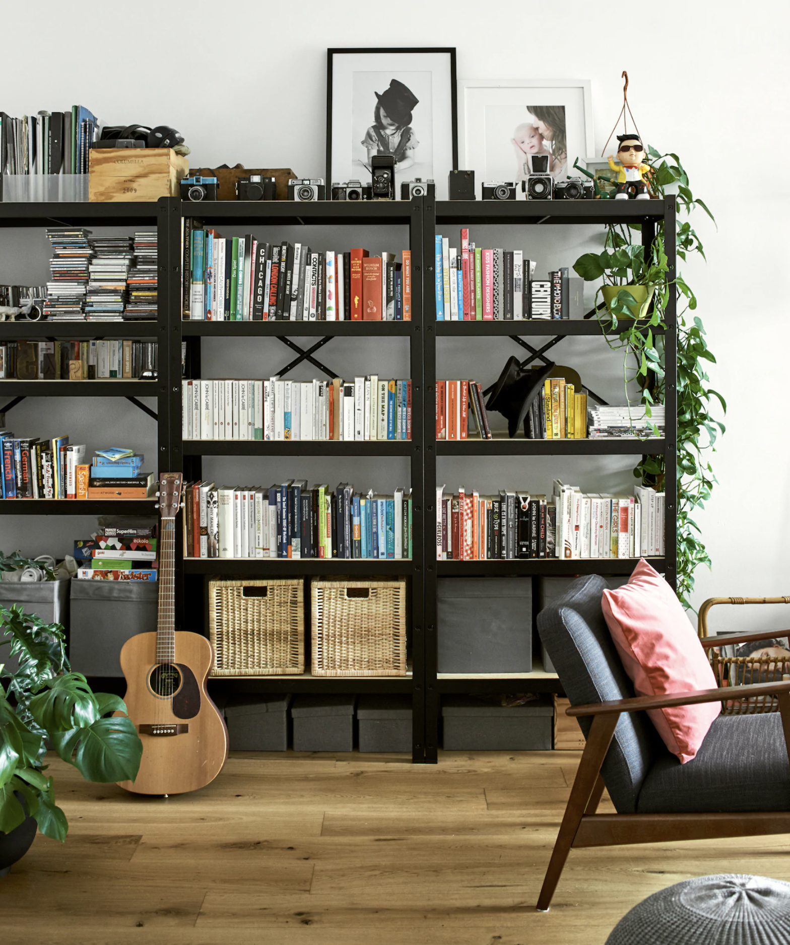 <p>                     And if you do want to go adding in some bolder colors, use books. Book storage ideas are great options if you are renting too and can't go nailing stuff to the wall or painting a bright mural. If you've got books, you've got decoration.                    </p>                                      <p>                     Dedicate an empty wall to creating your library and use some simple shelves to display your collection. Mix in some storage too with baskets and add extra interest with prints and houseplants.                   </p>