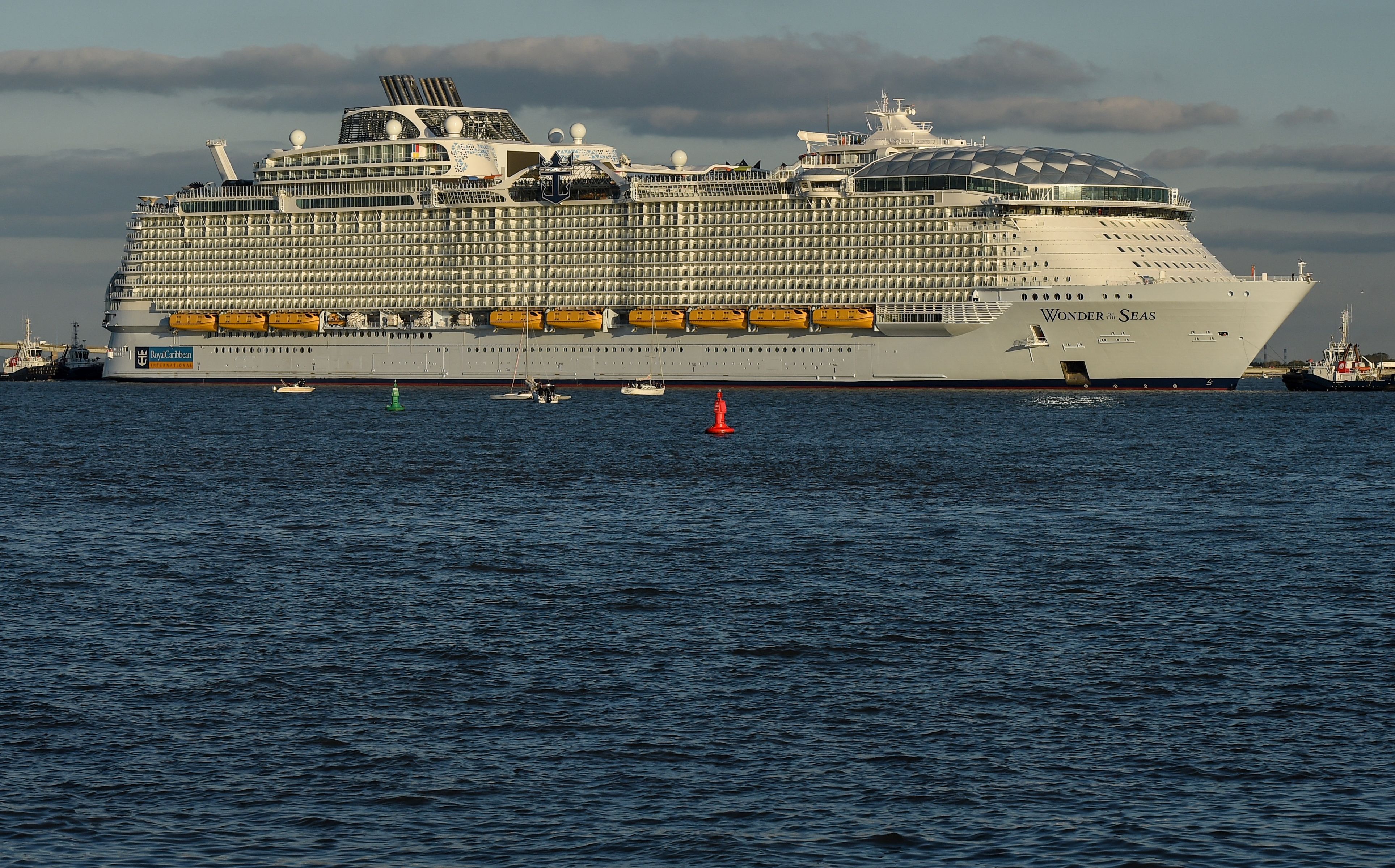 <p>The largest cruise ship, the <a href="https://www.royalcaribbean.com/cruise-ships/wonder-of-the-seas">Wonder of the Seas</a> owned by Royal Caribbean, measures a staggering 1,118 feet long (that’s longer than three football fields). It has space for 6,988 passengers, as well as 2,300 crew members. It features amenities including a surf simulator, mini golf, and a suite neighborhood structure.</p><b>Related: </b><a href="https://blog.cheapism.com/royal-caribbean-unveils-new-decked-out-cruise-ship-and-it-looks-unreal/">Royal Caribbean Unveils New Decked Out Cruise Ship — and It Looks Unreal</a>