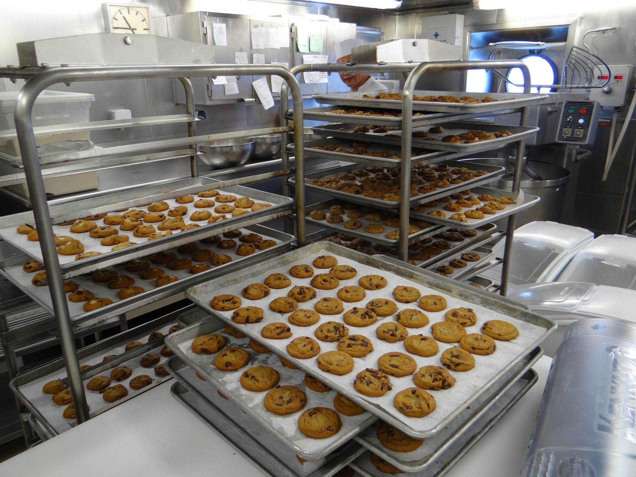 <p>Massive cruise ship kitchens need to prepare thousands of plates every day, so they stock up with <a href="https://www.insider.com/cruise-ship-kitchen-facts-2019-1#the-kitchens-are-extra-enormous-1">huge amounts of food</a>. A ship with 3,500 passengers will go through 600 pounds of butter each day, as well as 250,000 eggs per week. The ship will also use 170,000 pounds of fresh fruits and vegetables during each cruise. </p><b>Related: </b><a href="https://blog.cheapism.com/cruise-perks/">The Craziest Cruise Ship Amenities</a>