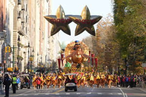 The Tom Turkey float is seen at the 2022 Macy's Thanksgiving Day parade on Central Park West in New York.