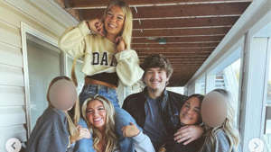 Madison Mogen, top left, smiles on the shoulders of her best friend, Kaylee Goncalves, as they pose with Ethan Chapin, Xana Kernodle, and two other housemates in Goncalves' final Instagram post, shared the day before the four students were stabbed to death. @kayleegoncalves/Instagram