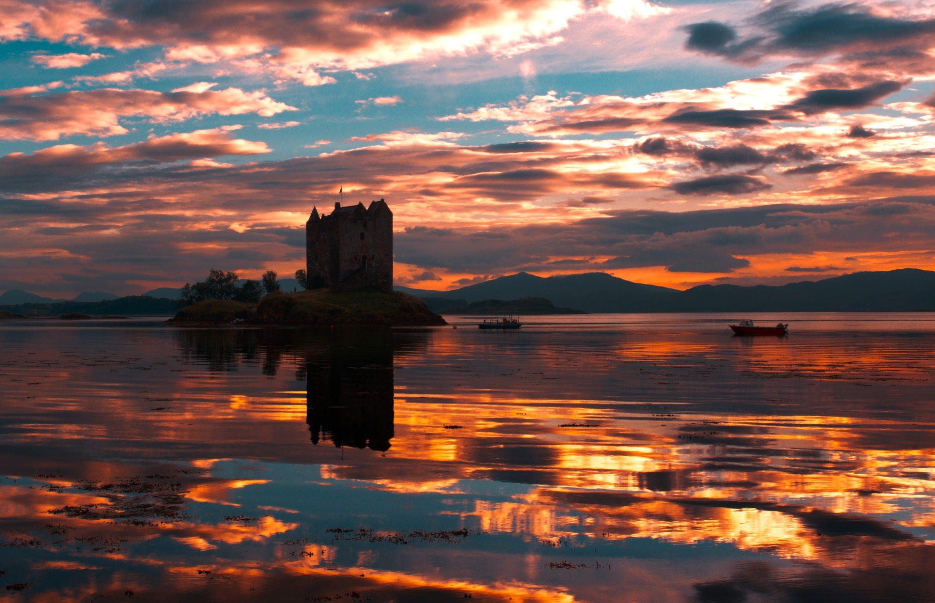 Located on its own tiny island in the middle of Loch Laich, Castle Stalker is a 14th-century fortress which has borne witness to many things over the centuries, including feuds, murder and bloody battles. But it looks ultra tranquil in this glorious shot by Dominic Ellet, in which the ruins form a striking silhouette against brightly-coloured clouds at sunset.