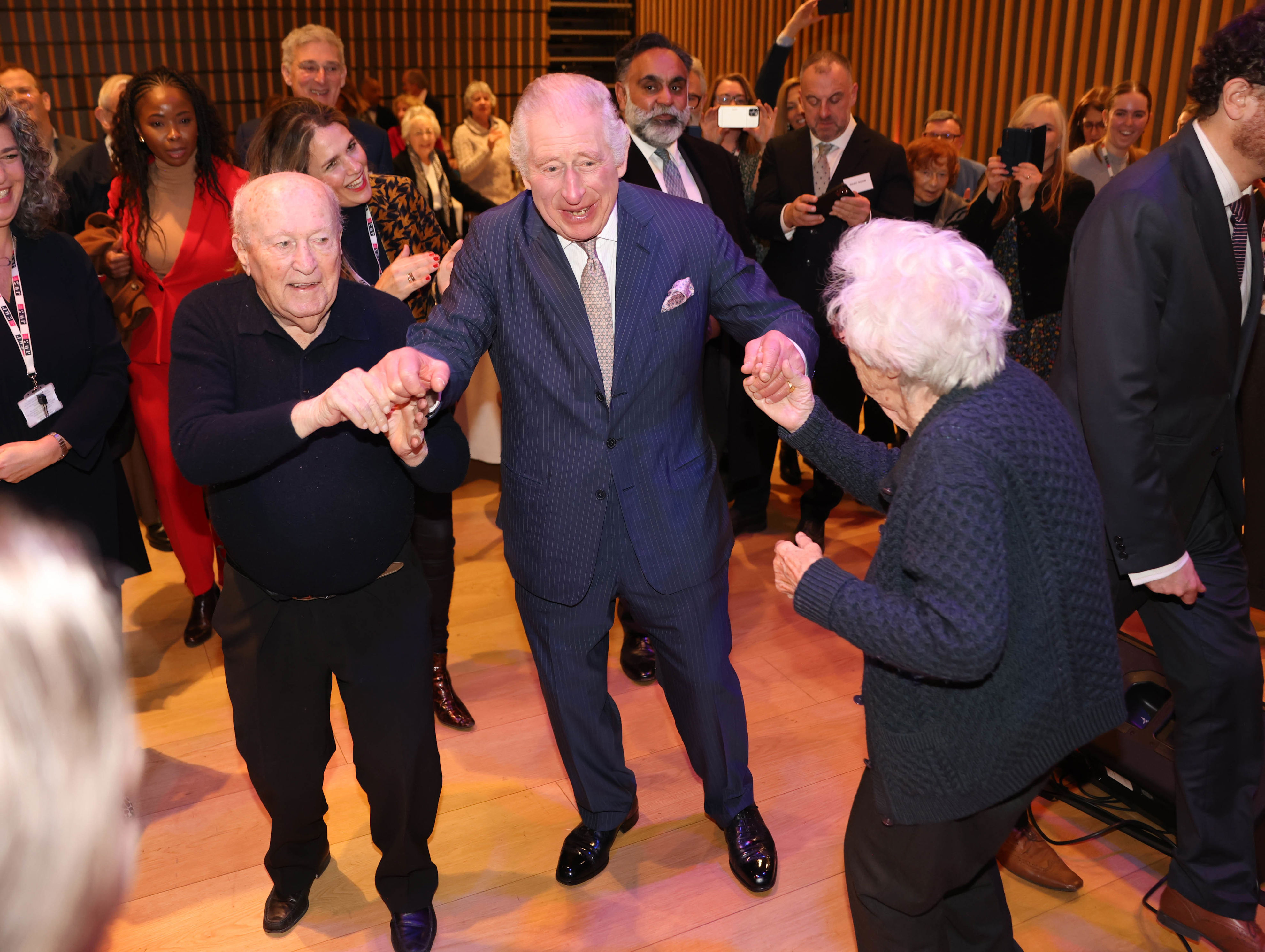 <p>King Charles III danced the hora at a pre-Hanukkah reception hosted for Holocaust survivors at the JW3 Community Centre in London on Dec. 16, 2022.</p>