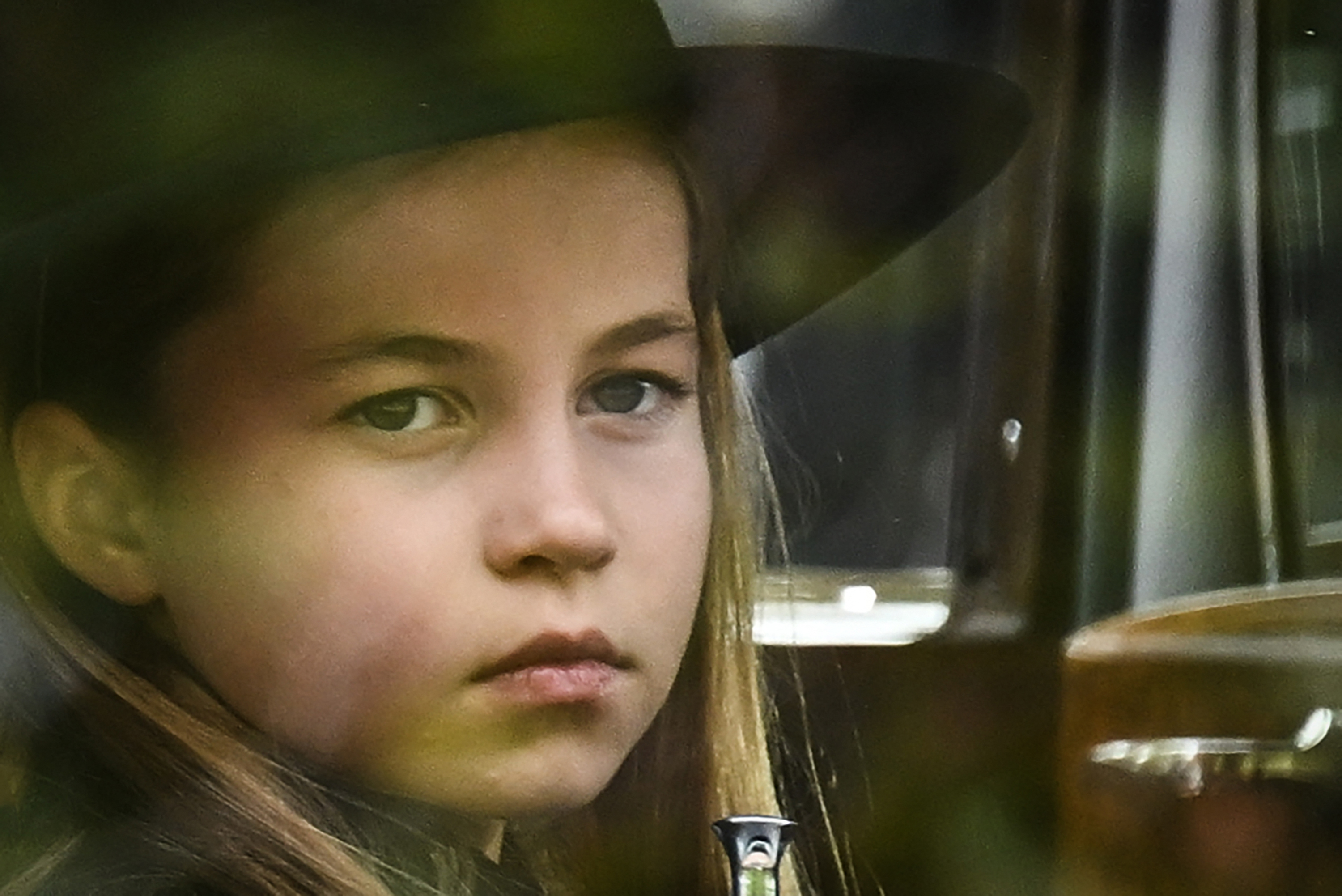 <p>Britain's Princess Charlotte of Wales gazed at mourners as her car followed the coffin of great-grandmother Queen Elizabeth II as it traveled on the State Gun Carriage of the Royal Navy from Westminster Abbey to Wellington Arch in London on Sept. 19, 2022, during <a href="https://www.wonderwall.com/celebrity/royals/best-photos-from-queen-elizabeth-ii-funeral-king-charles-princes-william-prince-harry-george-charlotte-kate-meghan652347.gallery">the monarch's state funeral</a>.</p>