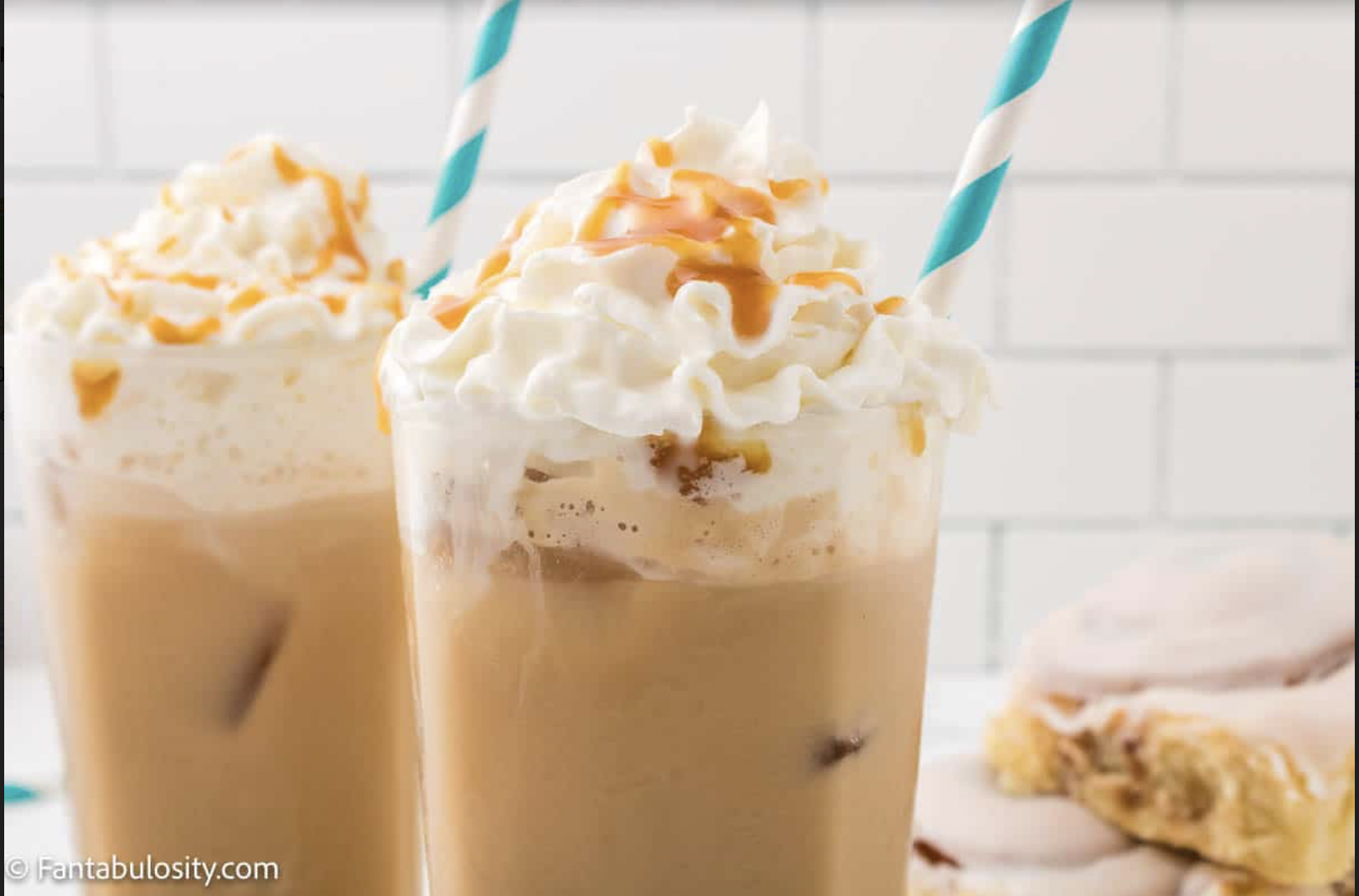 The caramel in this iced caramel latte ties in perfectly with autumn flavors! It’s the perfect cold drink on a warmer autumn afternoon while browsing the pumpkin patch!<p><b><a href="https://fantabulosity.com/iced-caramel-latte/">Get recipe</a></b></p>